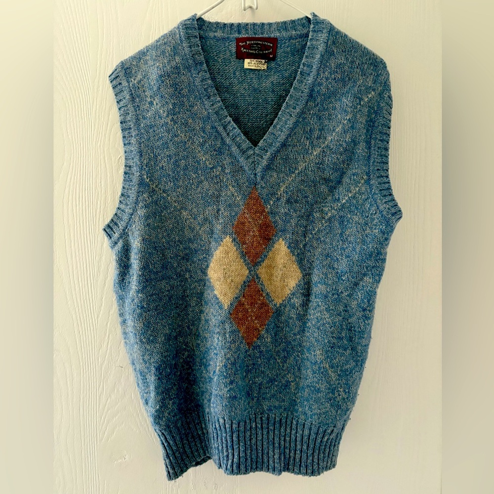 THE NORTHWESTERN KNITTING COMPANY Vintage Blue Argyle Sweater Vest Wool Mens SzM